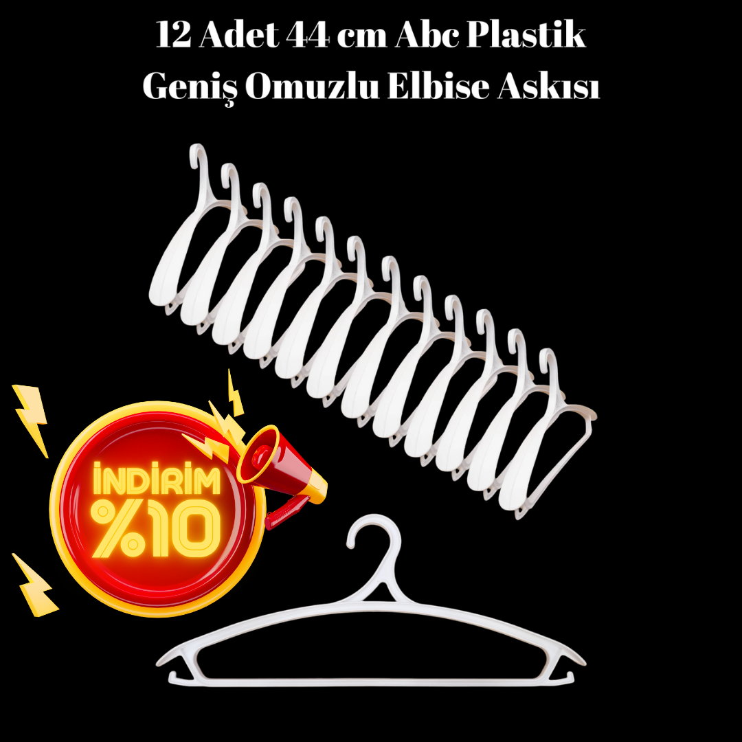 12 Adet A Kalite 44 cm Plastik Ceket  Askısı Elbise Askısı