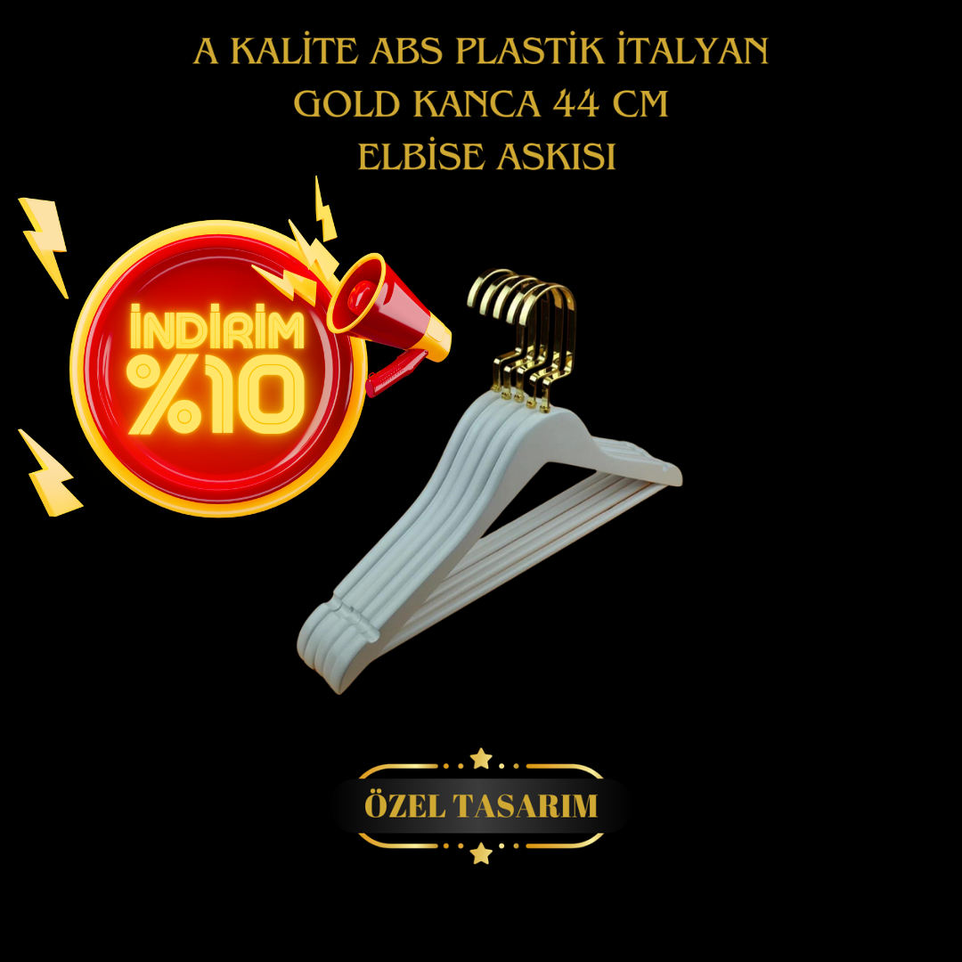 5 Adet Gold Kancalı Ahşap Görünümlü Plastik Elbise Askısı