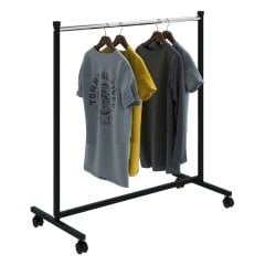 Ekonomik Tek Katlı Tekerlekli Askılık Elbise Askılığı Orta Stand