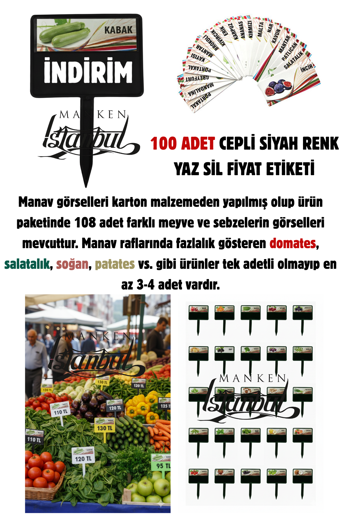 10 Adet Manav Etiketi Market Etiketi 108 Adet Karton Etiket SİYAH - 100 adet