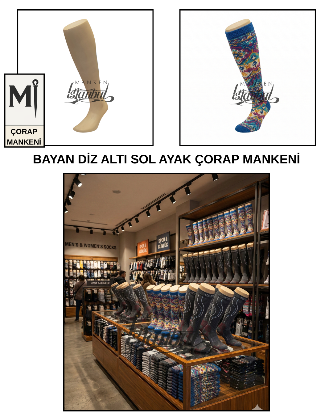 Fiber Bayan Diz Altı Sol Ayak Çorap Mankeni