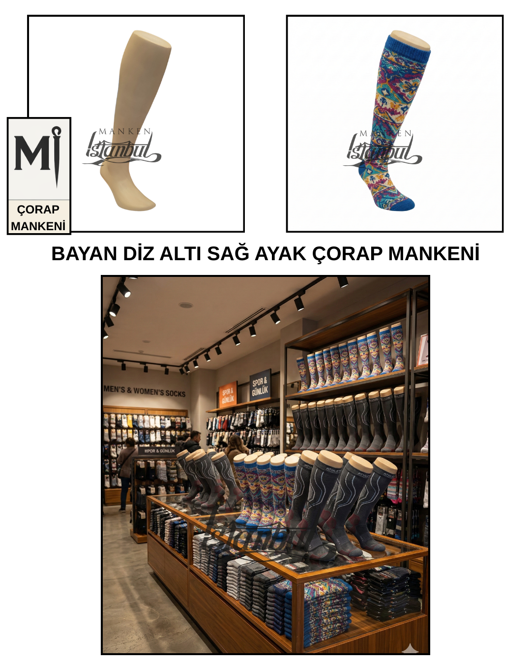 Fiber Bayan Diz Altı Sağ Ayak Çorap Mankeni