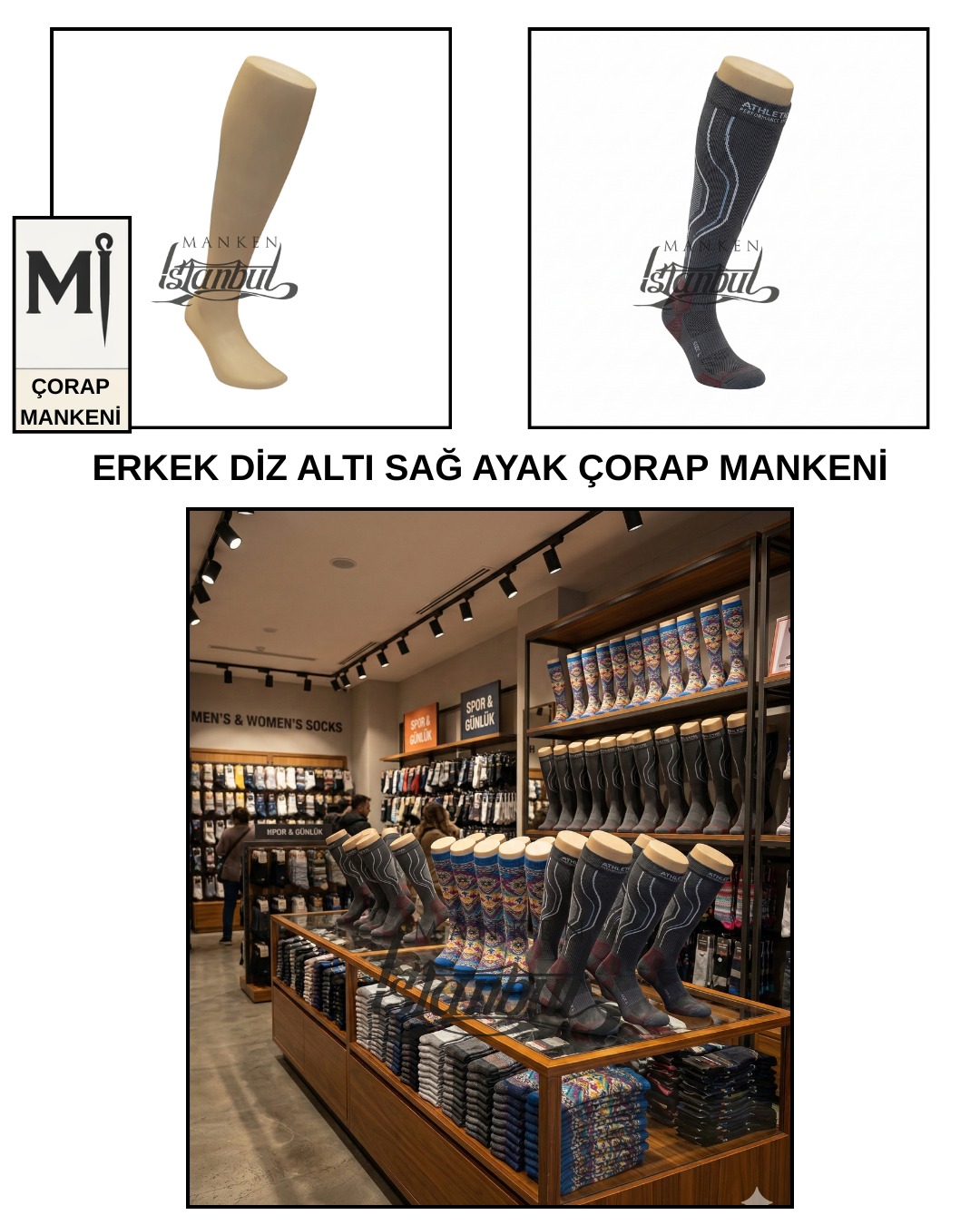 Fiber Erkek Diz Altı Sağ Ayak Çorap Mankeni