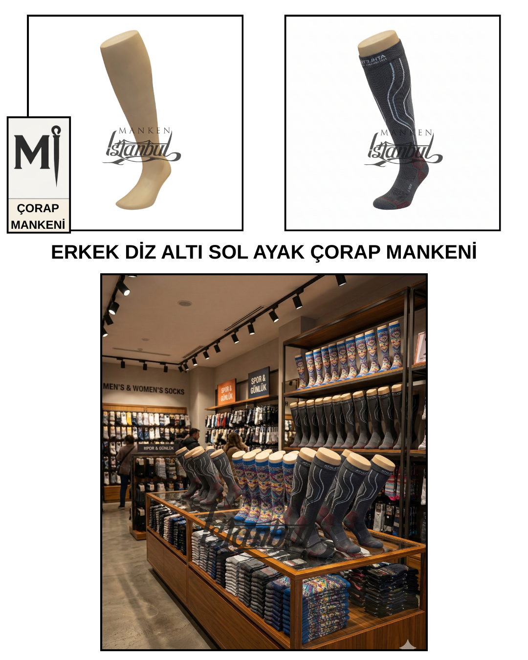 Fiber Erkek Diz Altı Sol Ayak Çorap Mankeni