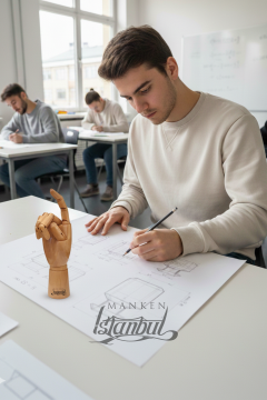 Ahşap Cilalı Sağ Erkek El 30 cm-Eskiz El Mankeni