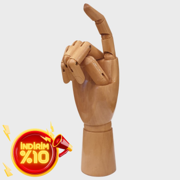 Ahşap Cilalı Sağ Erkek El 30 cm-Eskiz El Mankeni