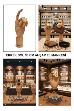 Ahşap Cilalı Sol Erkek El 30 cm-Eskiz El Mankeni