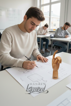 Ahşap Cilalı Sol Erkek El 30 cm-Eskiz El Mankeni