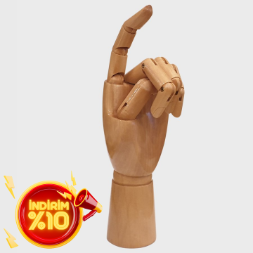 Ahşap Cilalı Sol Erkek El 30 cm-Eskiz El Mankeni