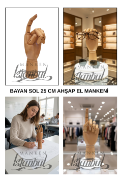 Ahşap Cilalı Sol Bayan El 25 cm-Eskiz El Mankeni