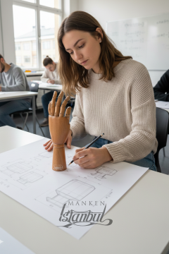 Ahşap Cilalı Sol Bayan El 25 cm-Eskiz El Mankeni