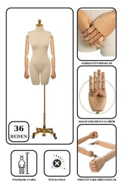 Lüks Gold Ayaklı Pantolon Giyebilen Ahşap Kollu Terzi Mankeni