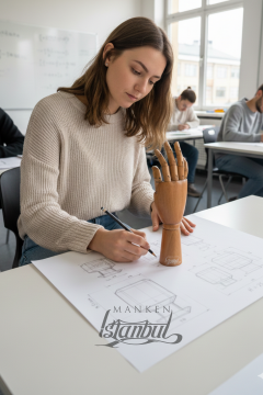 Ahşap Cilalı Sağ Bayan El 25 cm-Eskiz El Mankeni