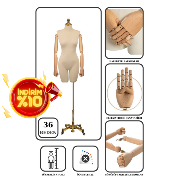 Lüks Gold Ayaklı Pantolon Giyebilen Ahşap Kollu Terzi Mankeni