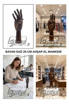 Ahşap Ceviz Sağ Bayan El  25 cm-Eskiz El Mankeni