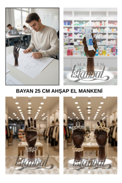 Ahşap Ceviz Sol Bayan El  25 cm-Eskiz El Mankeni