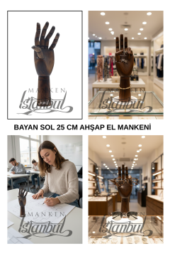 Ahşap Ceviz Sol Bayan El  25 cm-Eskiz El Mankeni