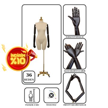 Lüks Gold Ayaklı Pantolon Giyebilen Kollu Terzi Mankeni