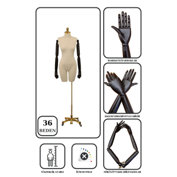 Lüks Gold Ayaklı Pantolon Giyebilen Kollu Terzi Mankeni