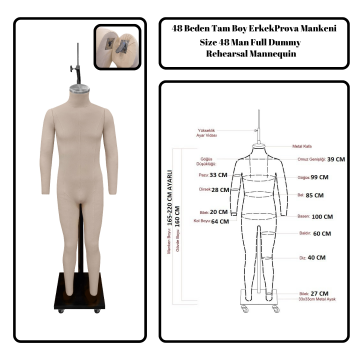 Profesyonel 48 Beden Erkek Prova Terzi Mankeni Fit Mankeni