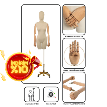 Lüks Gold Ayaklı Pantolon Giyebilen Kollu Terzi Mankeni