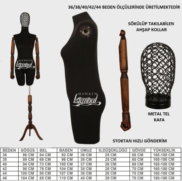 Kollu Tel Kafa Pantolon Giyebilen Terzi Vitrin Mankeni 42 beden