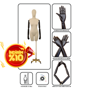 Lüks Gold Ayaklı Pantolon Giyebilen Kollu Terzi Mankeni