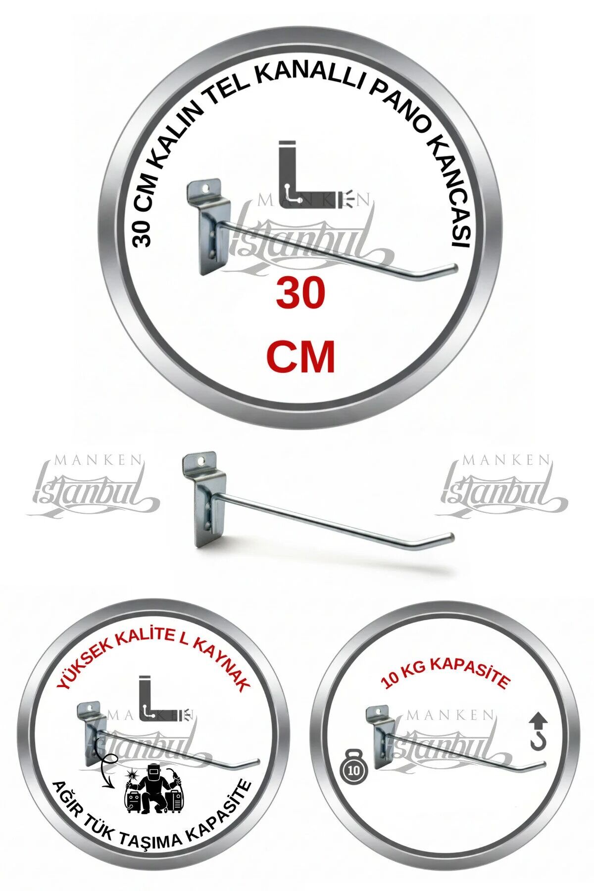 Ağır Yük 10 Kg Taşıma Kapasitesi Delüks 30 Cm Kanallı Pano Kancası