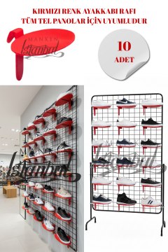 Kırmızı Tel Panoya Geçme Plastik Ayakkabı Standı