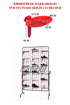 Kırmızı Tel Panoya Geçme Plastik Ayakkabı Standı