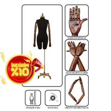 Lüks Gold Ayaklı Pantolon Giyebilen Kollu Terzi Mankeni