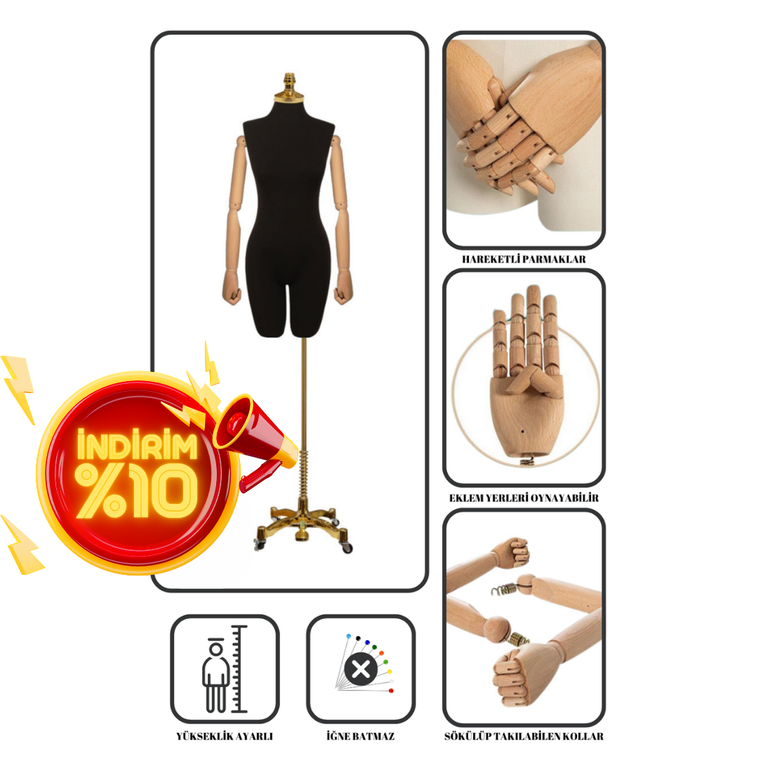 Lüks Gold Ayaklı Pantolon Giyebilen Kollu Terzi Mankeni