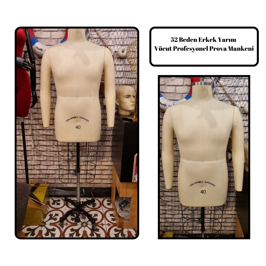 52 Beden Erkek Yarım Vücut Profesyonel Prova Mankeni
