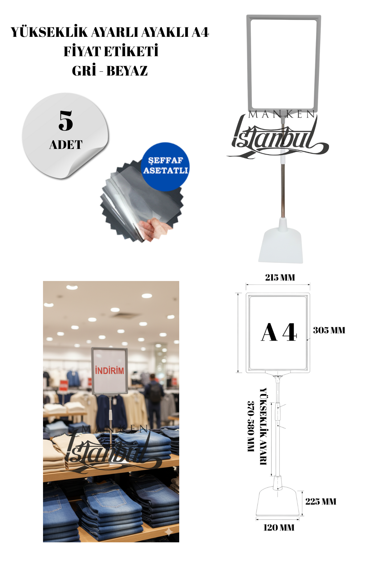 Gri Beyaz Renk A4 Ayaklı Etiketlik Fiyat Etiketi