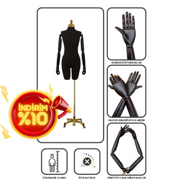 Lüks Gold Ayaklı Pantolon Giyebilen Kollu Terzi Mankeni