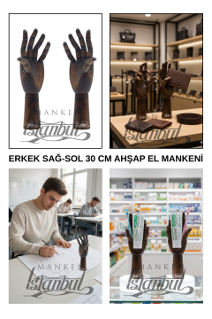 Ahşap Ceviz Sol ve Sağ Erkek El  30 cm-Eskiz El Mankeni