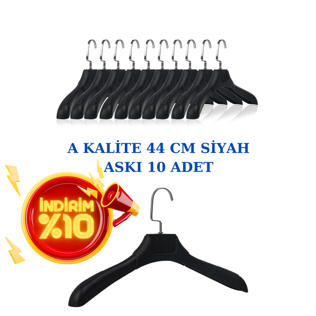 10 Adet A Kalite 44 cm Plastik Ceket  Askısı Elbise Askısı