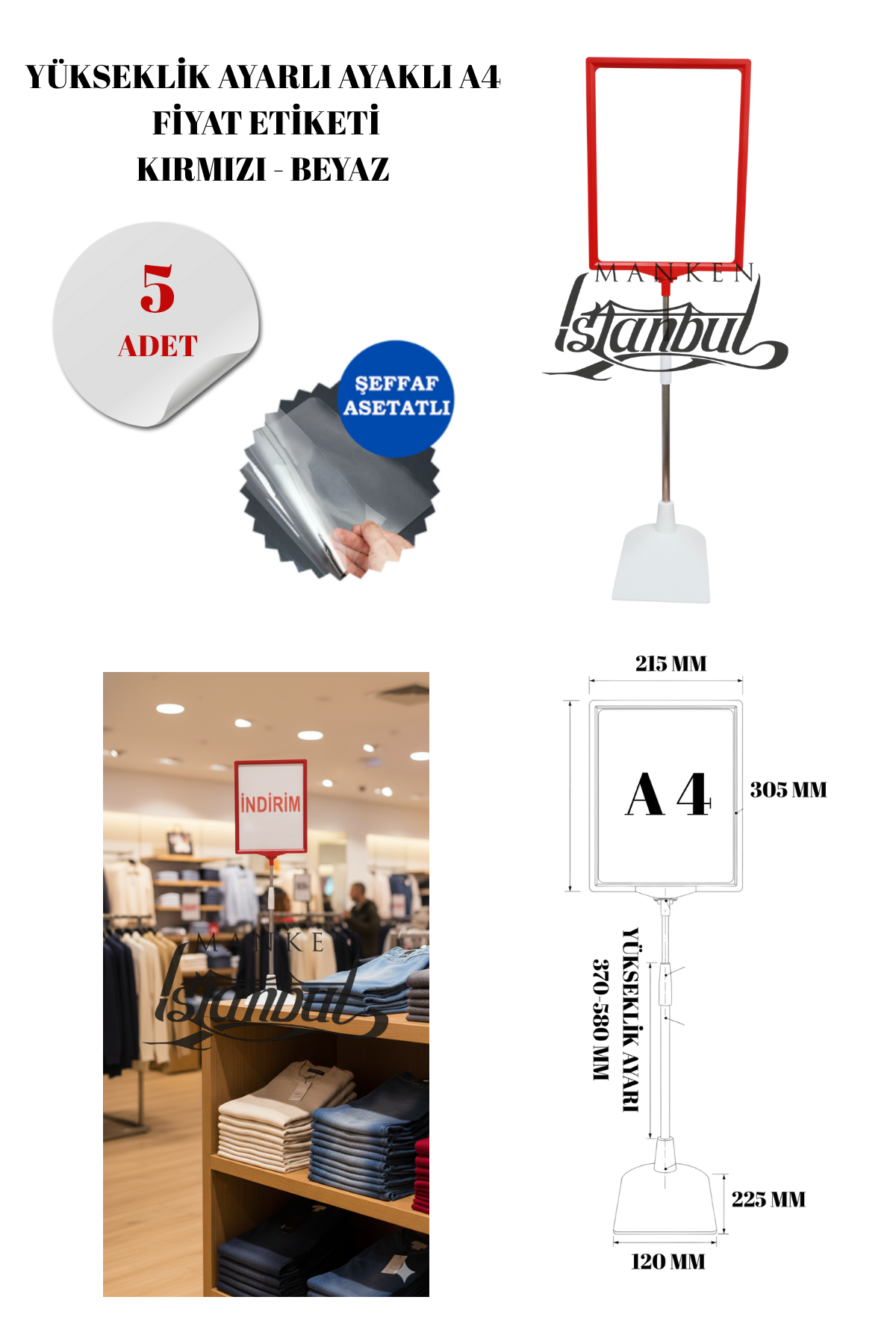 Kırmızı Beyaz Renk A4 Ayaklı Etiketlik Fiyat Etiketi