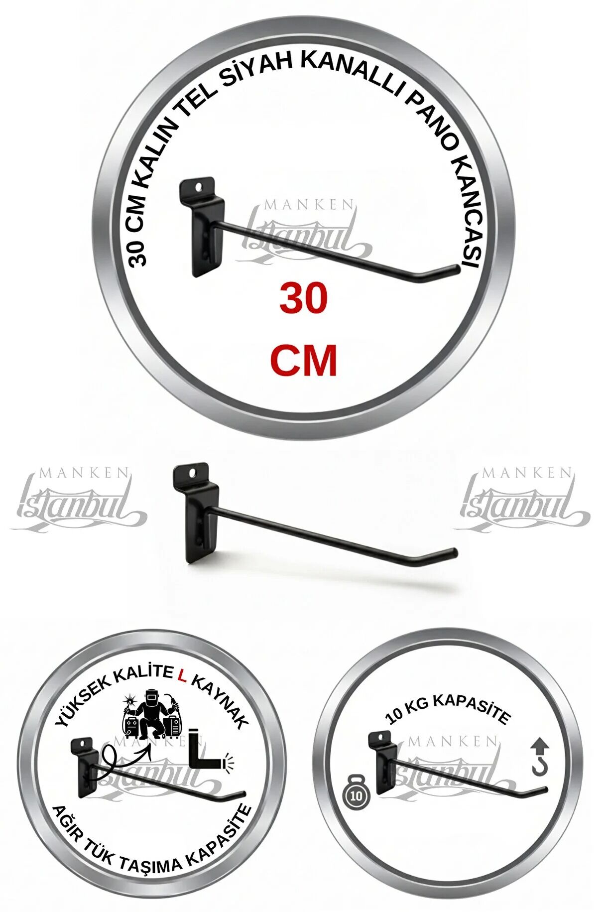 Ağır Yük 10 Kg Taşıma Kapasitesi Delüks 30 Cm Kanallı Pano Kancası
