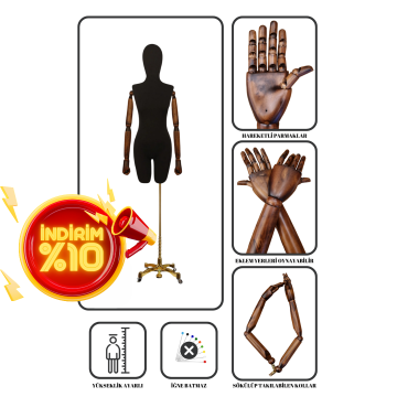 Lüks Gold Ayaklı Pantolon Giyebilen Kollu Terzi Mankeni