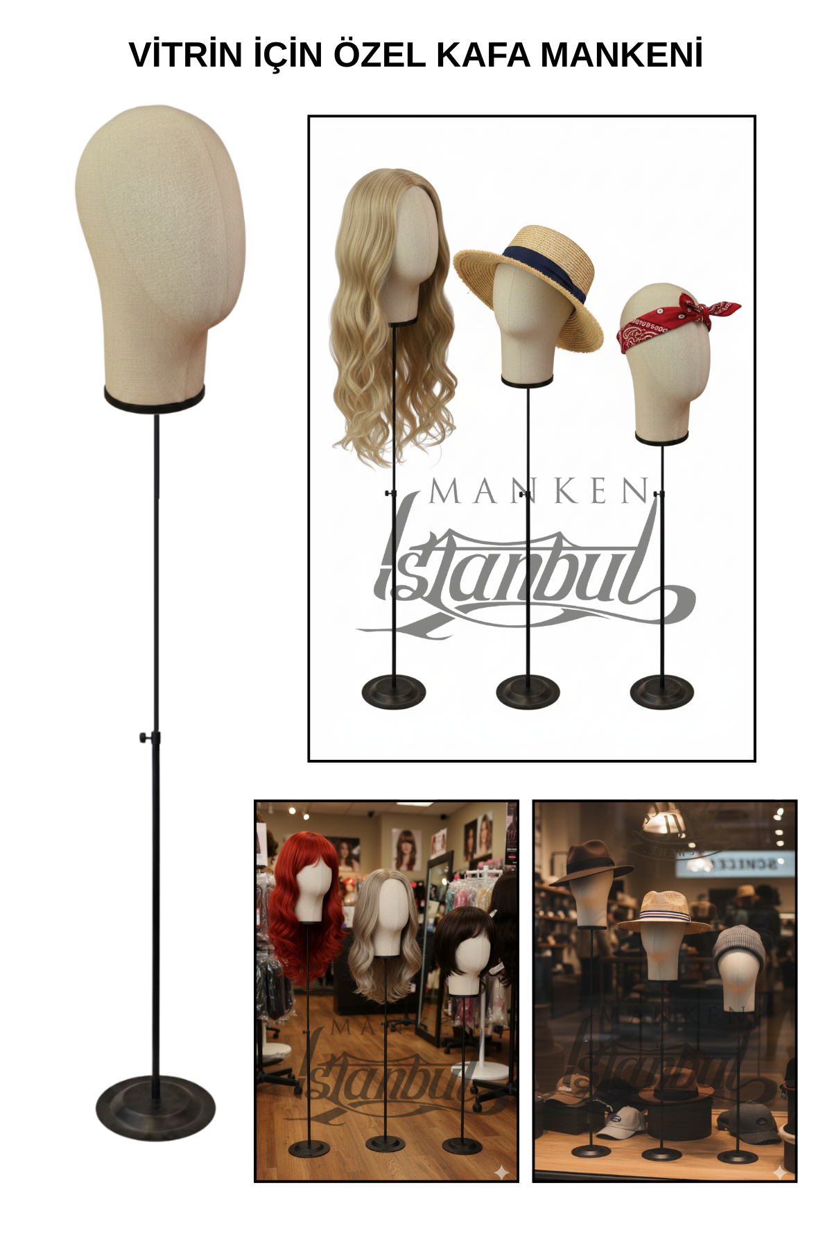 Delüks Yükseklik Ayarlanabilir Kumaş Kafa Mankeni