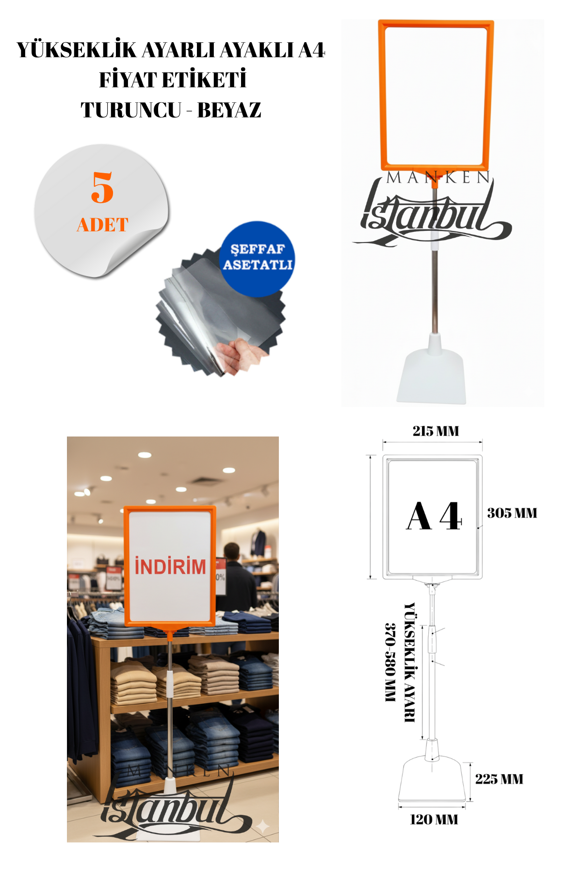 Turuncu Beyaz Renk A4 Ayaklı Etiketlik Fiyat Etiketi