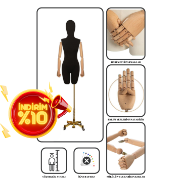 Lüks Gold Ayaklı Pantolon Giyebilen Kollu Terzi Mankeni