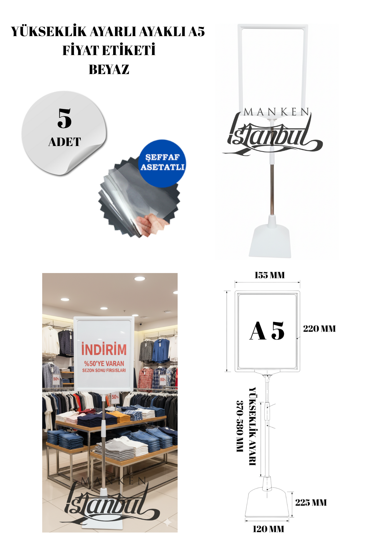 Beyaz A5 Ayaklı Etiketlik Fiyat Etiketi Sepet Etiketi
