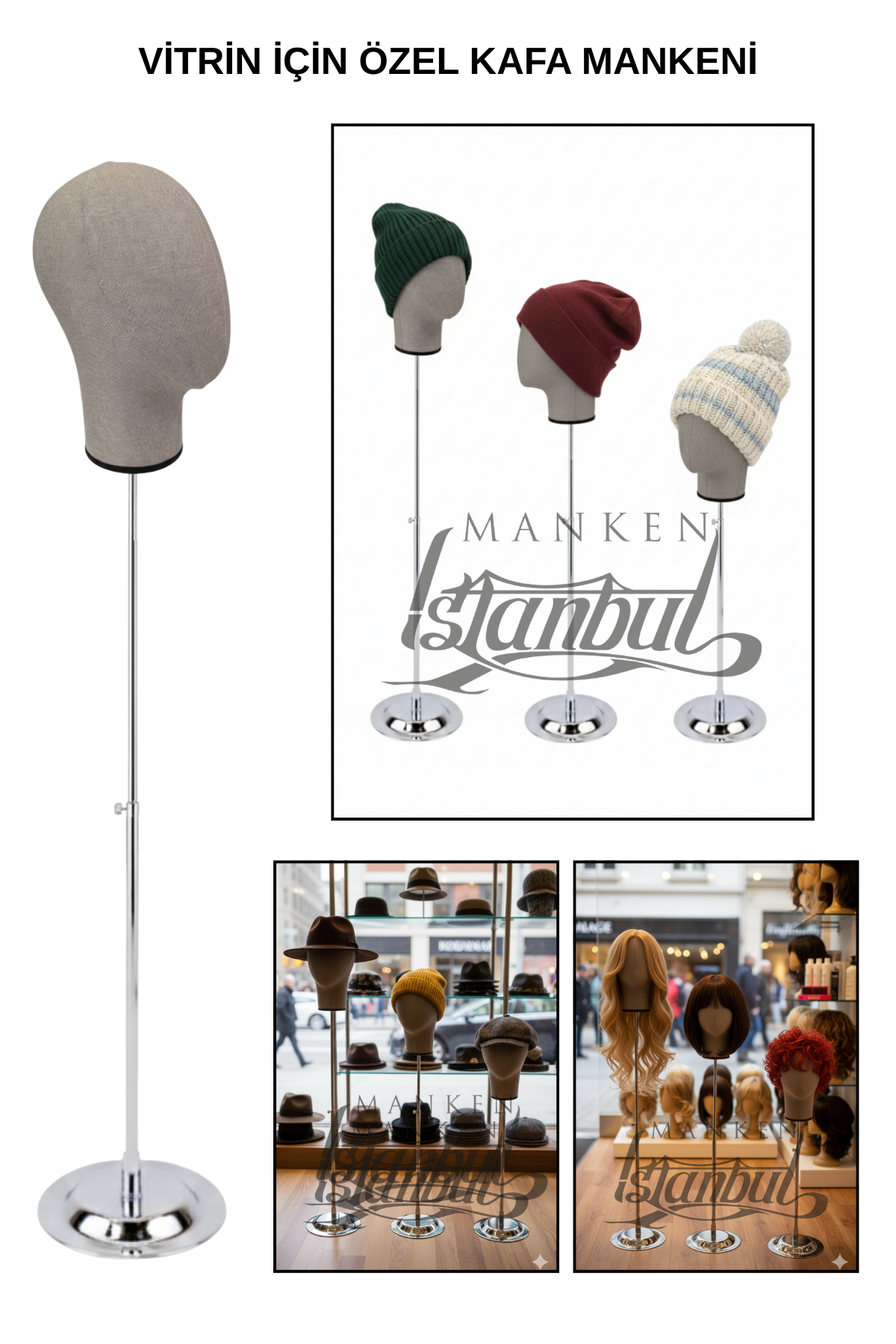 Delüks Yükseklik Ayarlanabilir Kumaş Kafa Mankeni