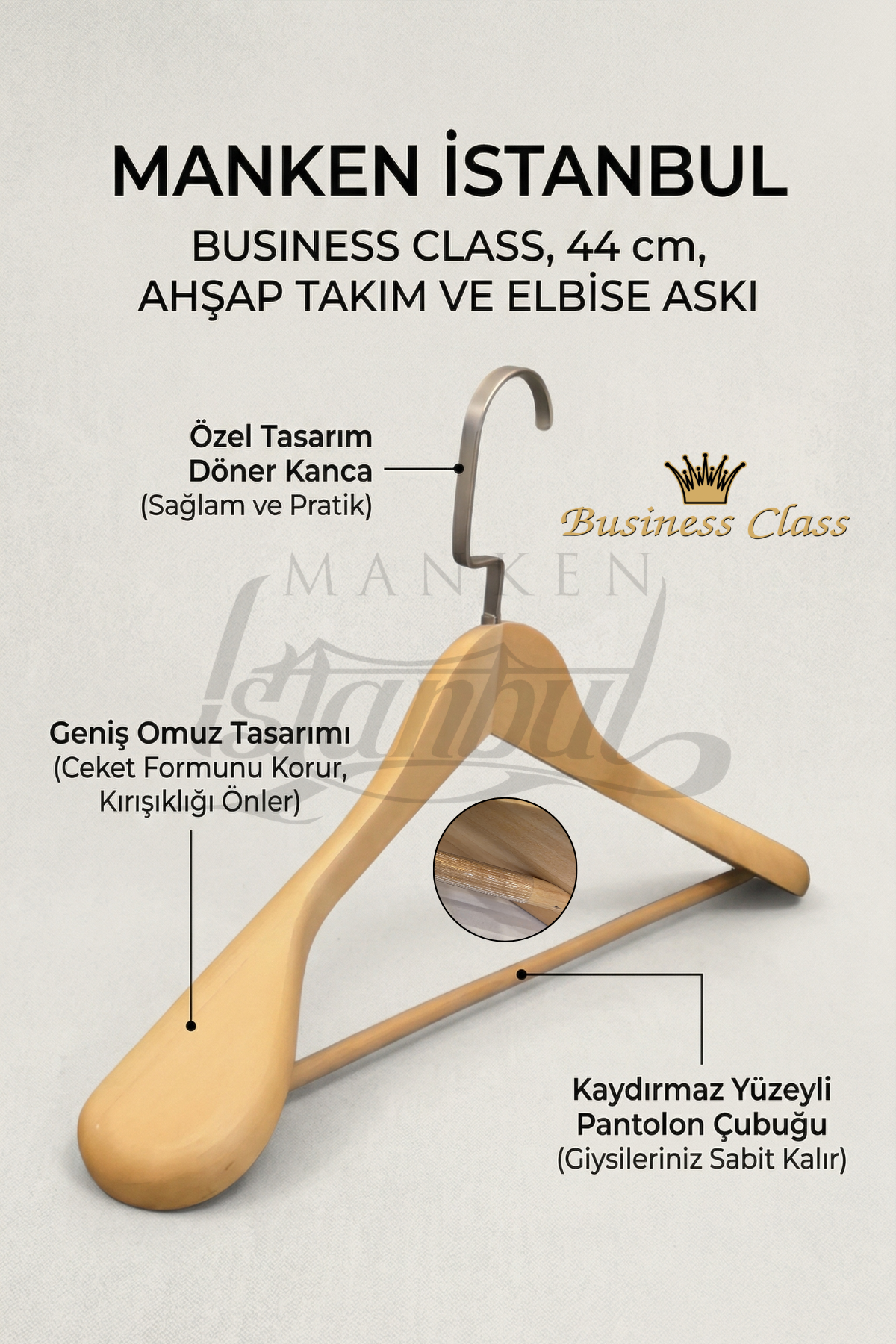 10 Adet Delüks 44 CM Masif Ahşap Ceket Askısı Elbise Askısı Takım Askısı