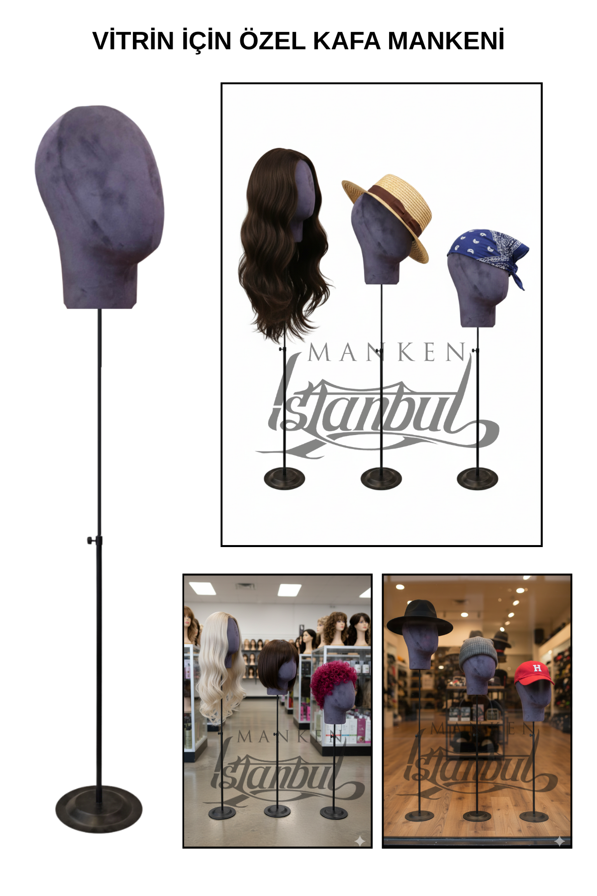 Delüks Yükseklik Ayarlanabilir Kumaş Kafa Mankeni