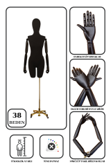 Lüks Gold Ayaklı Pantolon Giyebilen Kollu Terzi Mankeni 38 beden