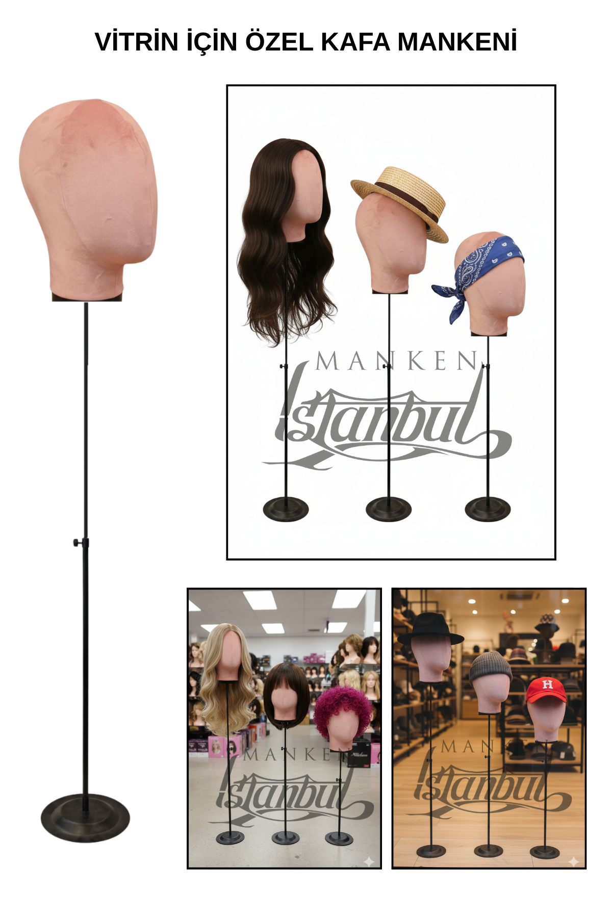 Delüks Yükseklik Ayarlanabilir Kumaş Kafa Mankeni