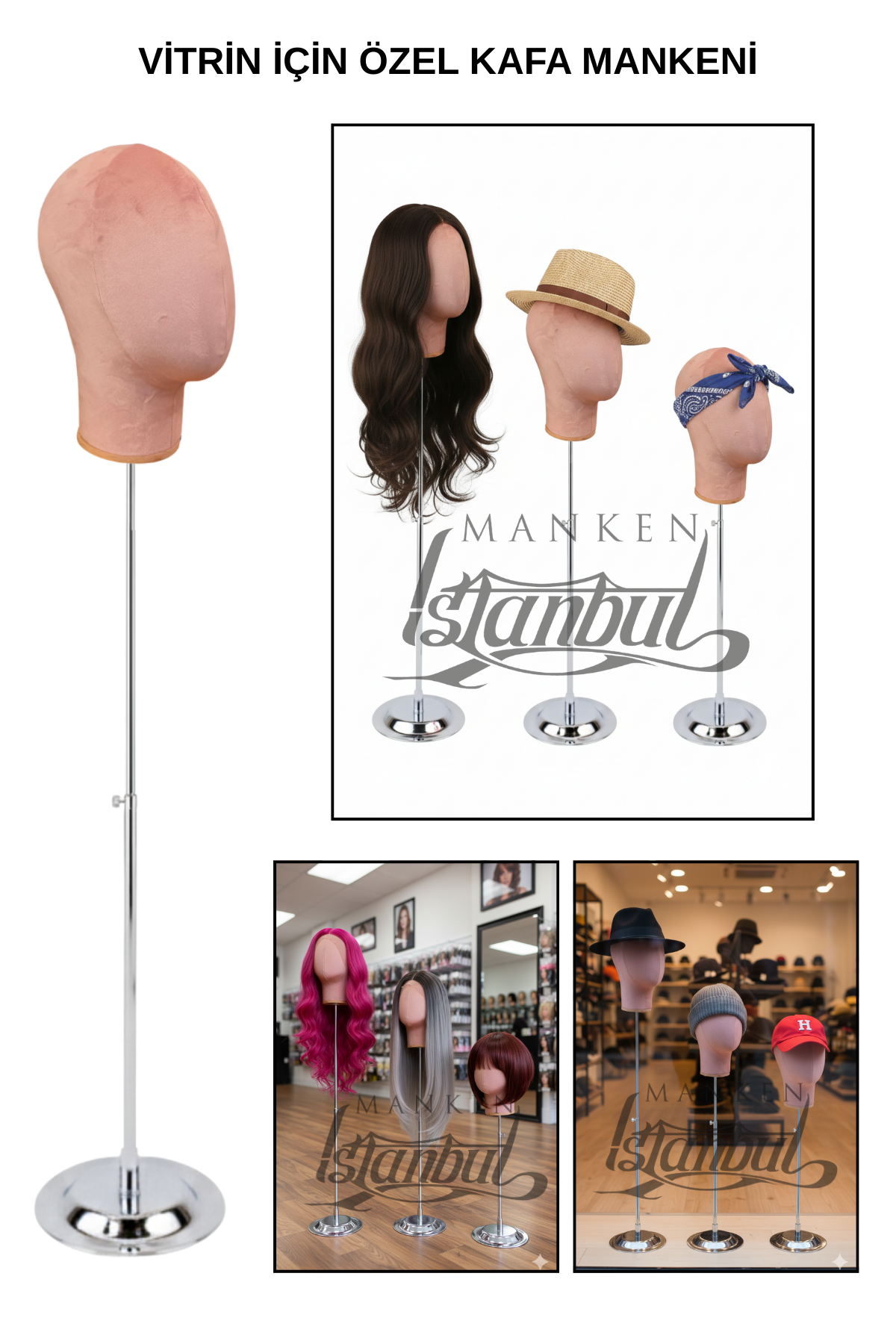 Delüks Yükseklik Ayarlanabilir Kumaş Kafa Mankeni